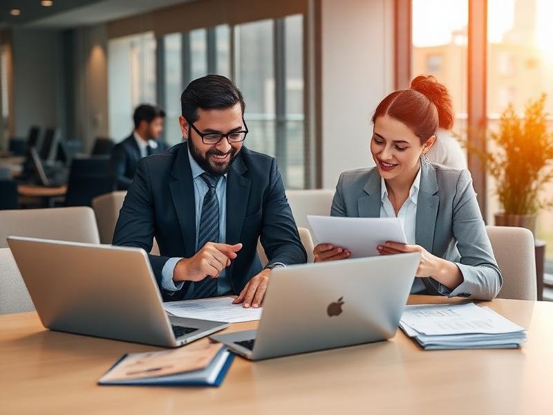 Professional due diligence team analyzing business data